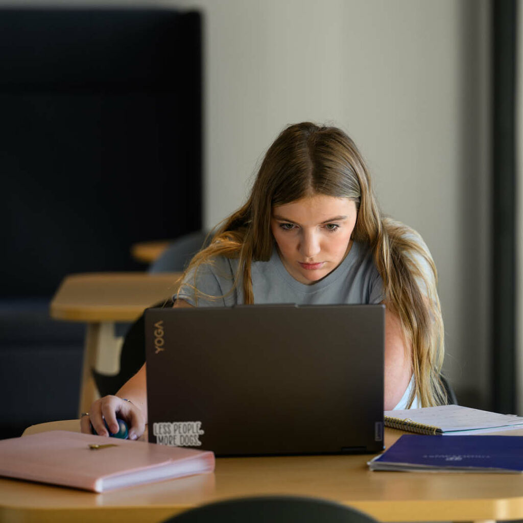 Student studying at a laptop